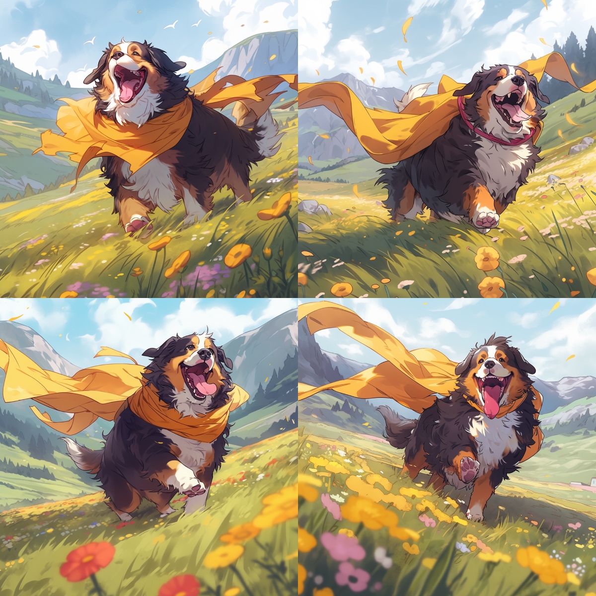 Midjourney Anime Bernese Mountain Dog Remixed in Midjourney