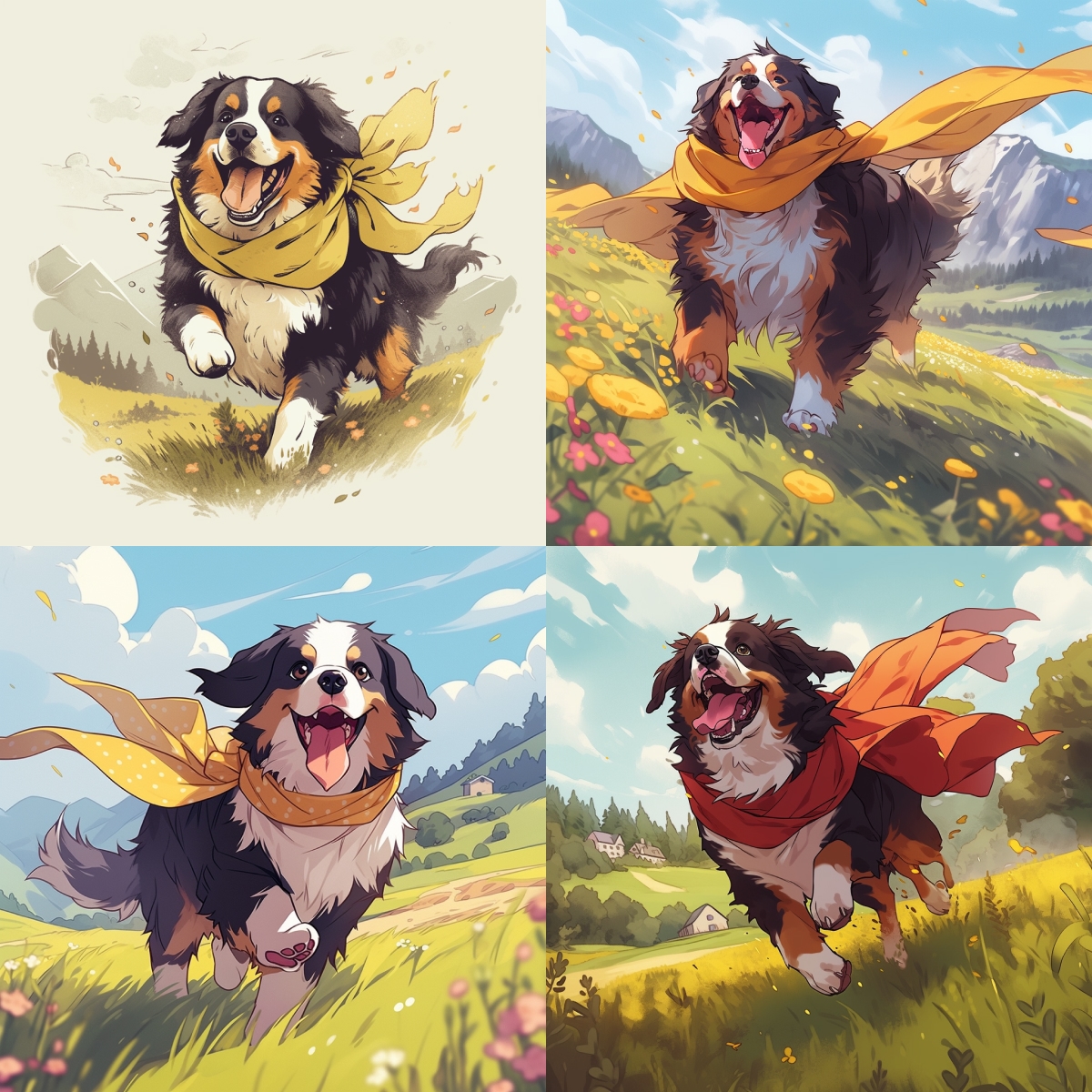 Midjourney Anime Bernese Mountain Dog