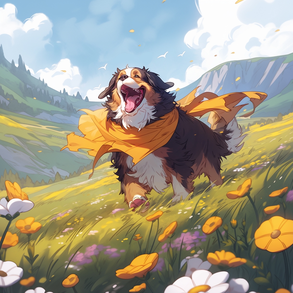 Midjourney Anime Bernese Mountain Dog Single